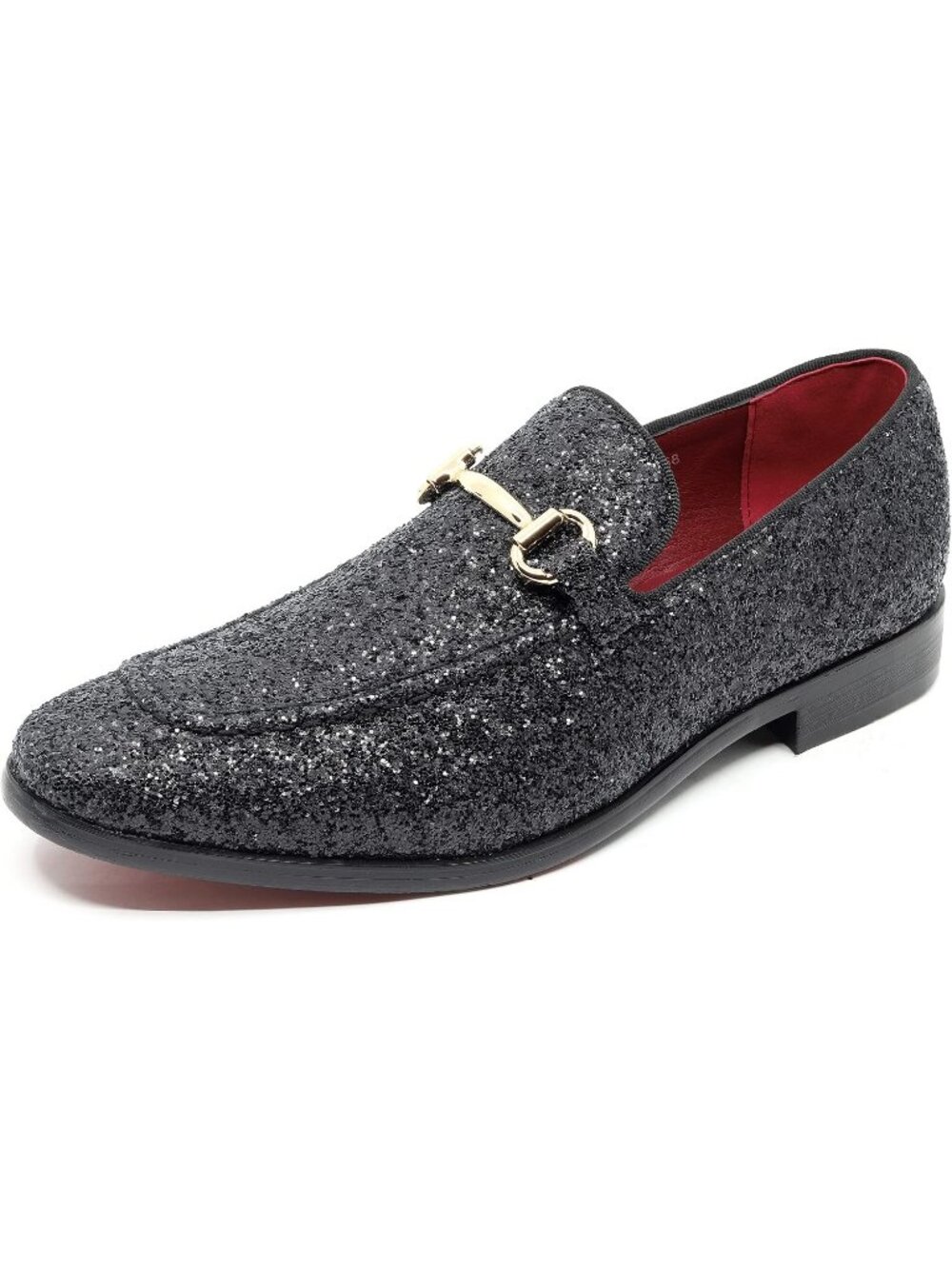Metrocharm Men's Black Glitter Rubber Velvet Loafers Gold Buckle Slip On Shoes